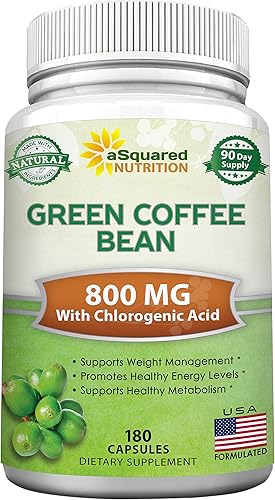 aSquared Nutrition Fórmula de grano de café verde natural, 180 cápsulas, limpieza antioxidante GCA de máxima fuerza para pérdida de peso pura, 800