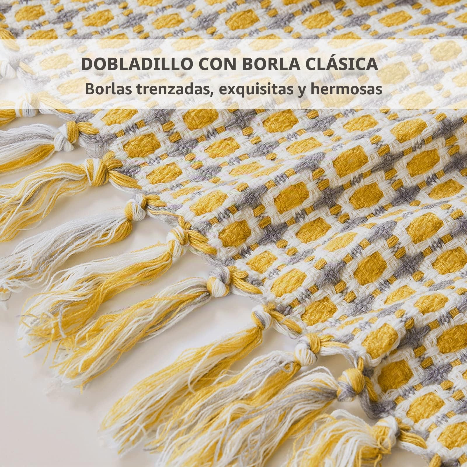 LumiSyne Manta De Punto con Flecos Pata De Gallo Bohemio Cuadros Comoda Suave Cubresofa Cubrecama Manta Cubrecama Decorativa para Sofá Cama 170x130cm