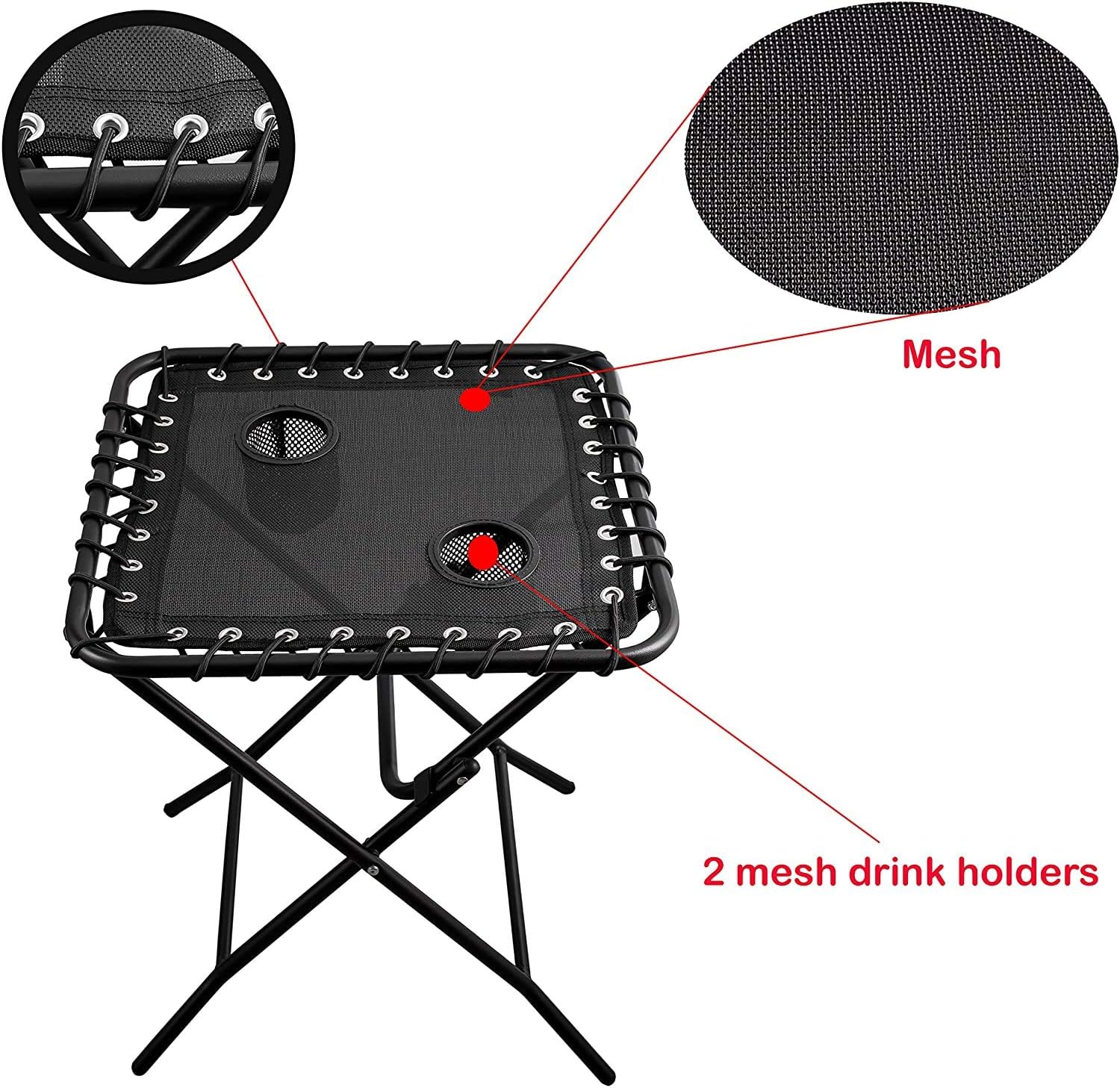 Outdoor Side Table Patio Folding Heavy Duty Coffee Table with Cup Holders for Picnic Outdoors