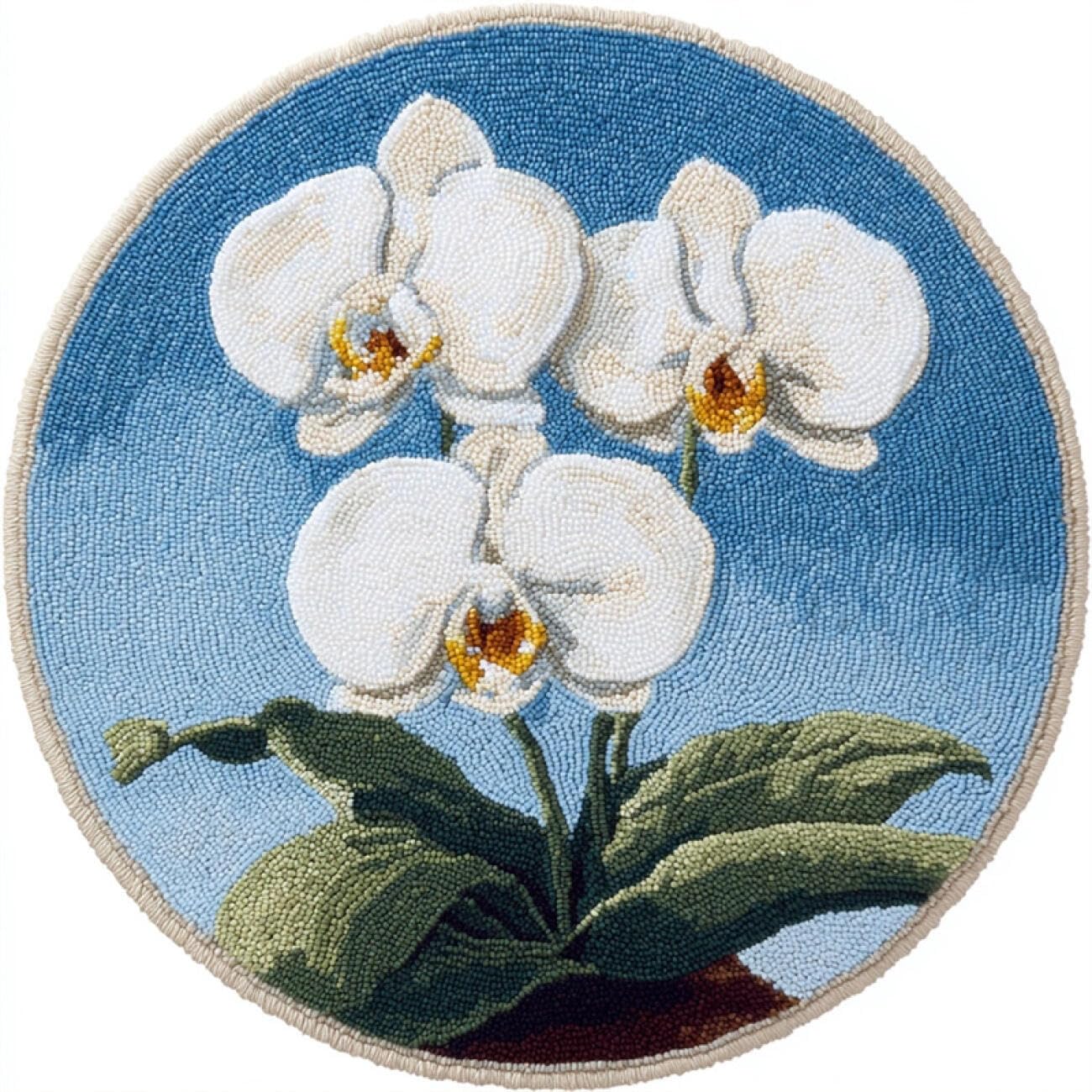 Kitquiver Latch Hook Kit Rug White Phalaenopsis Orchid 50x50cm