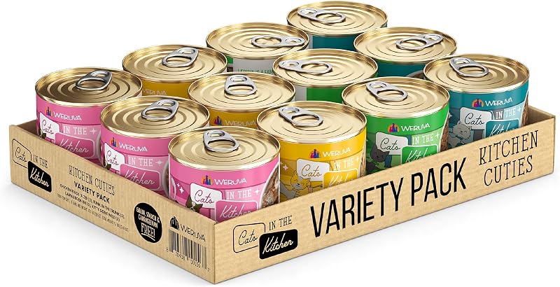 Ração úmida para gatos Weruva Cats in the Kitchen Kitchen Cuties Variety Pack, 283 g, Pacote com 12 latas