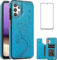 Vista 11 de Funda de teléfono para Samsung Galaxy A32 5G de 6.5 pulgadas con protector de pantalla de vidrio templado, tarjetero/tarjetero/cartera, soporte