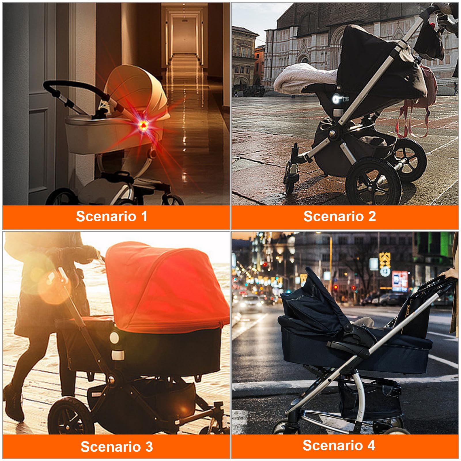 Vegena 6 luci per passeggino, luci a LED per passeggino, luce per passeggino, con 3 effetti di luce, riflettori, impermeabili, lampeggianti per zaino, per esterni, BY-HQY-BBCD-6S