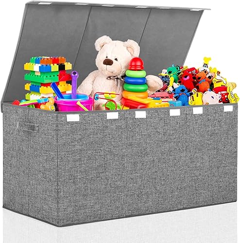 Miniatura 90 de popoly Caja de juguetes grande con tapa abatible, contenedor plegable para niños, niñas, guardería, sala de juegos, 25 x 13 x 16 pulgadas (rosa