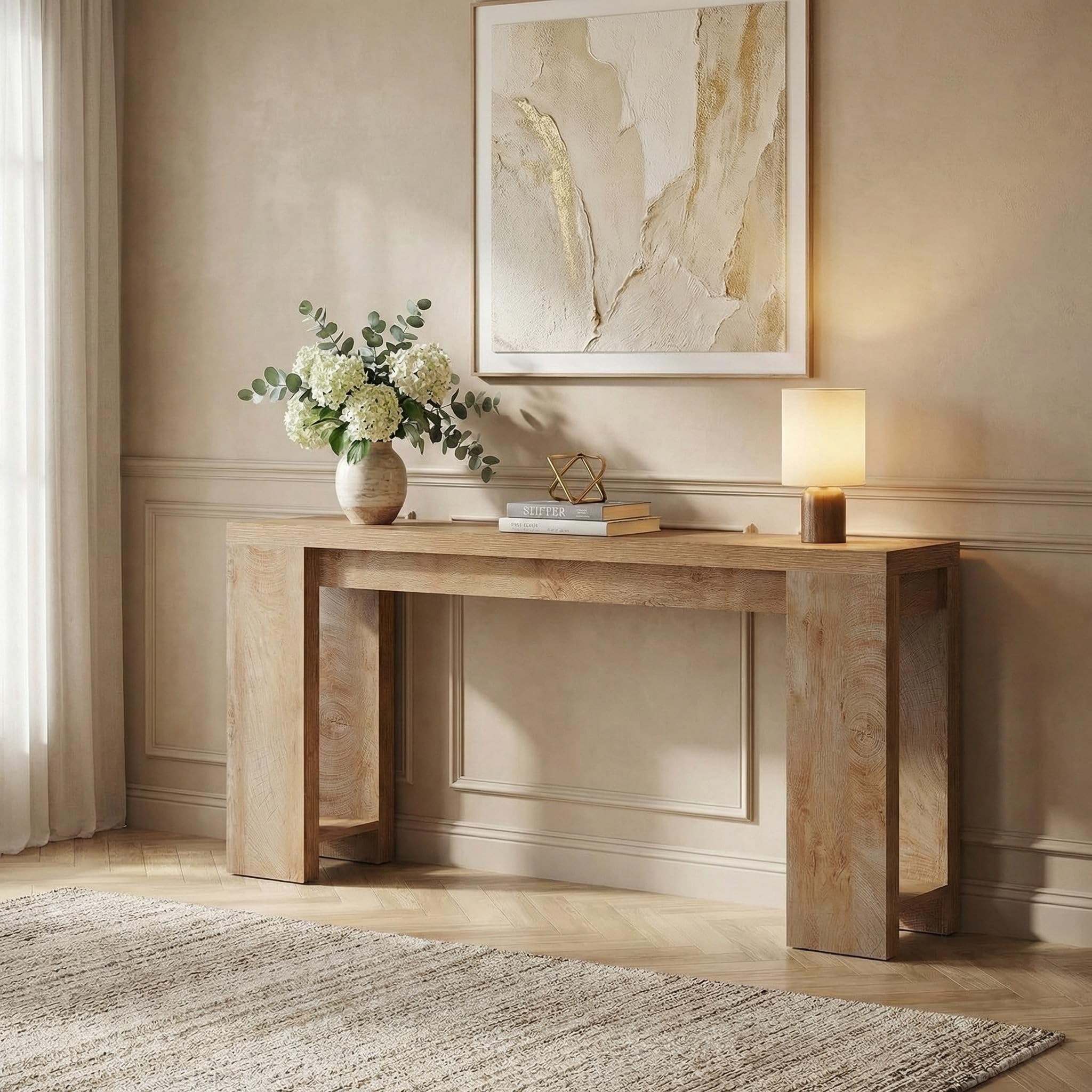 Lailang Tavolo consolle 160 cm, design compatto, extra lungo, in stile rustico, per ingresso, corridoio, soggiorno per arredamento moderno