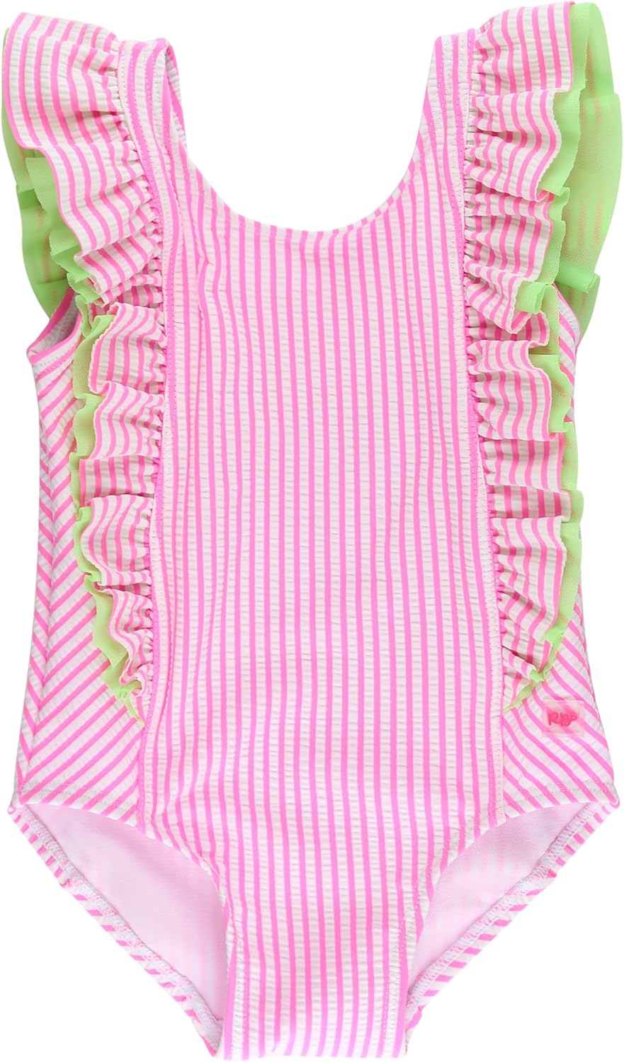 RuffleButts Girls UPF50+ Seersucker Waterfall One Piece Swimsuit