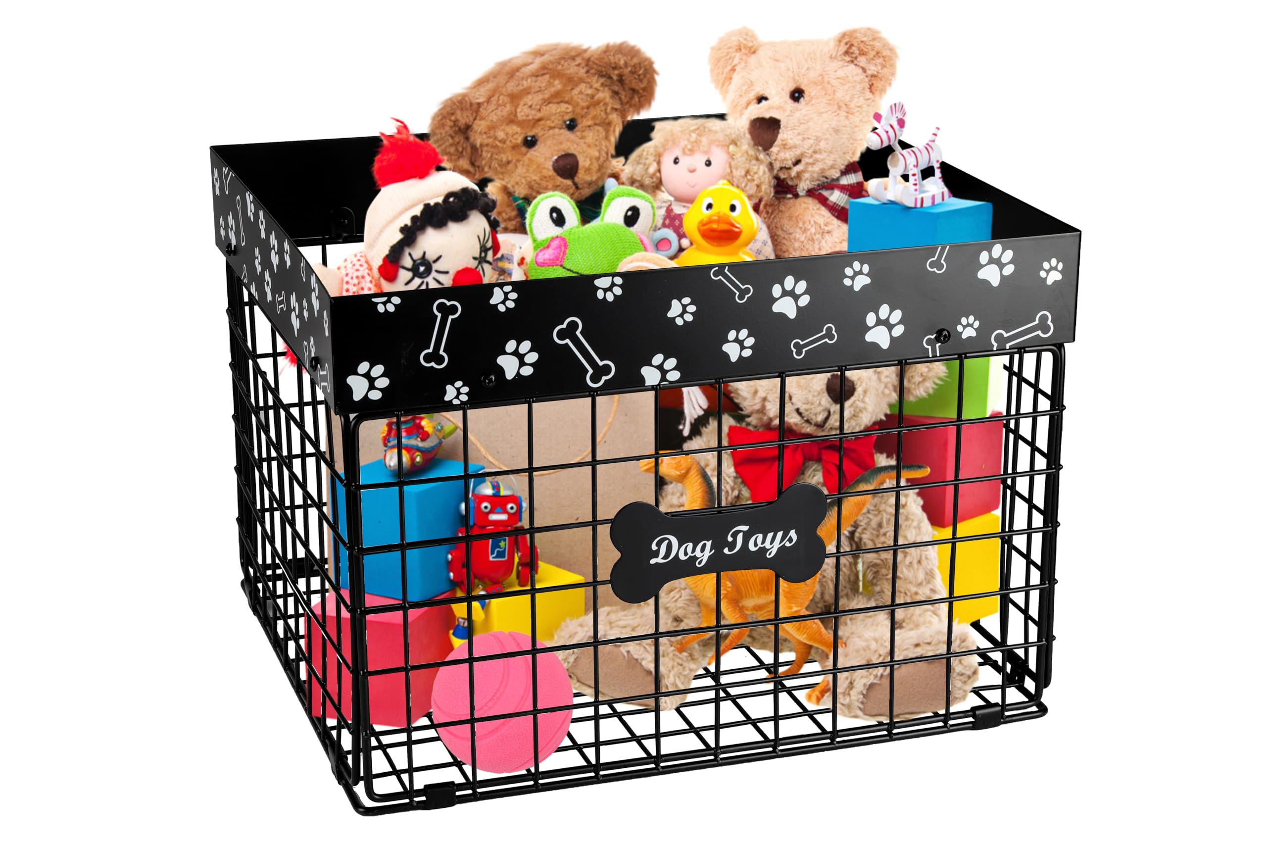 Geyecete Toy box for dogs large Dog Toy organizer Pet wire folding basket dog toy container dog toy box-Chew-Proof Dog Toy Organizer Holder Boxes for Living Room