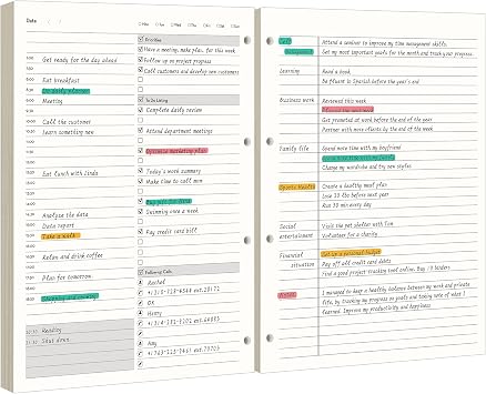 EMSHOI Undated Hourly Daily Planner Refills, 160 Pages, A4 9.2" x 12" | Ring Binder Notebook Inserts, 100 GSM Loose Leaf Paper, Refillable, Schedules, with Gift Box, 80 Sheets, Cream Color