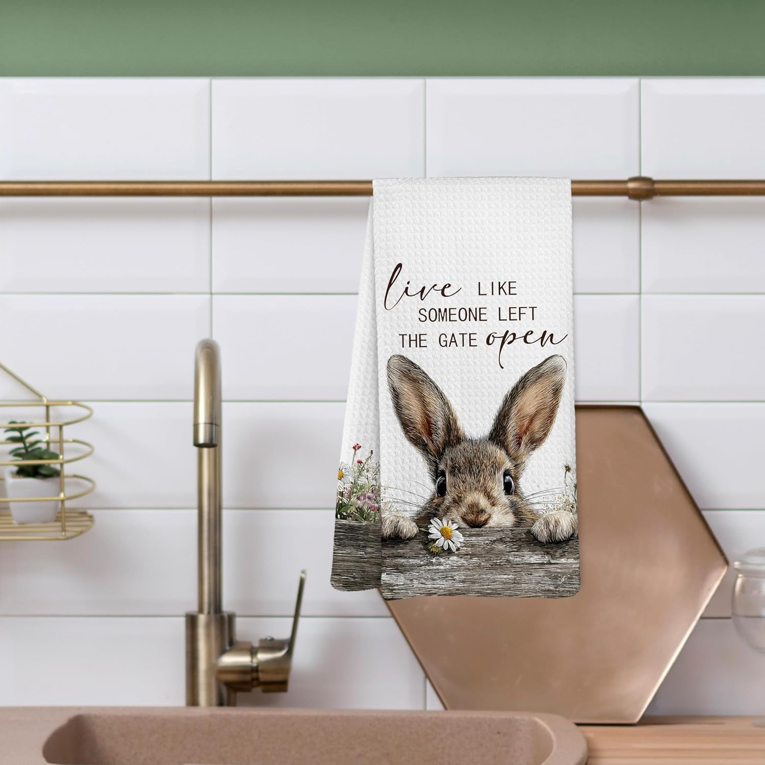 Funny Farmhouse Bunny Kitchen Dish Towels, Bunny Farmers Gifts for Men Farm House, Live Like Someone Left The Gate Open Rabbit Cottagecore Hand Towels for Bathroom Kitchen Decor 16x24 Inches - Image 5