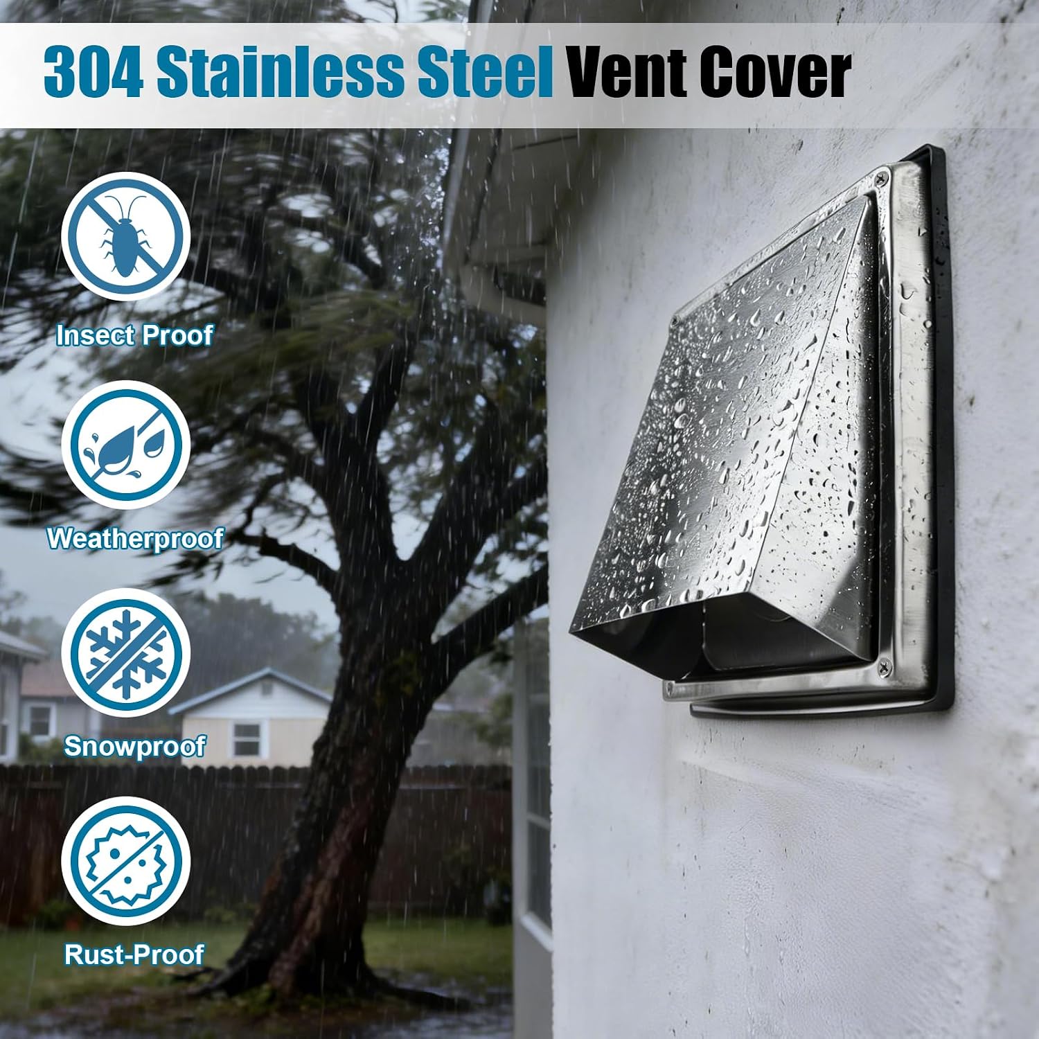4 Inch Dryer Vent Cover Outside, Stainless Steel Exterior Vent Cover - Weatherproof Rustproof, High Temp Resistant for House Wall, Range Hood & AC, Opening Diameter: 3.8" (Silvery)