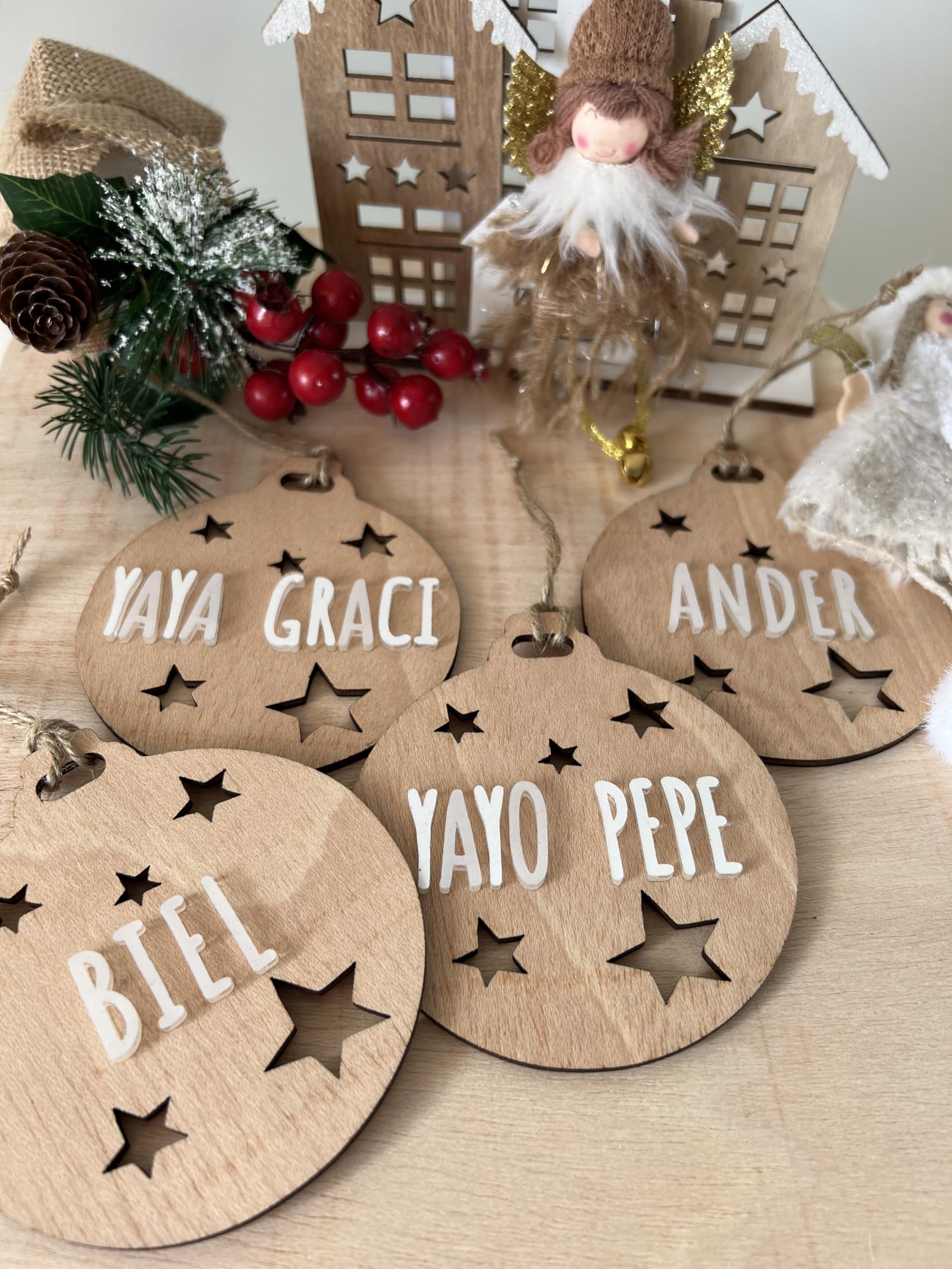 Uvimark - Bolas de Navidad Personalizadas con Nombre - Pack 4 Decoración Árbol de Navidad Regalo - Regalo Original - Regalo Personalizado para Obsequiar en Navidad