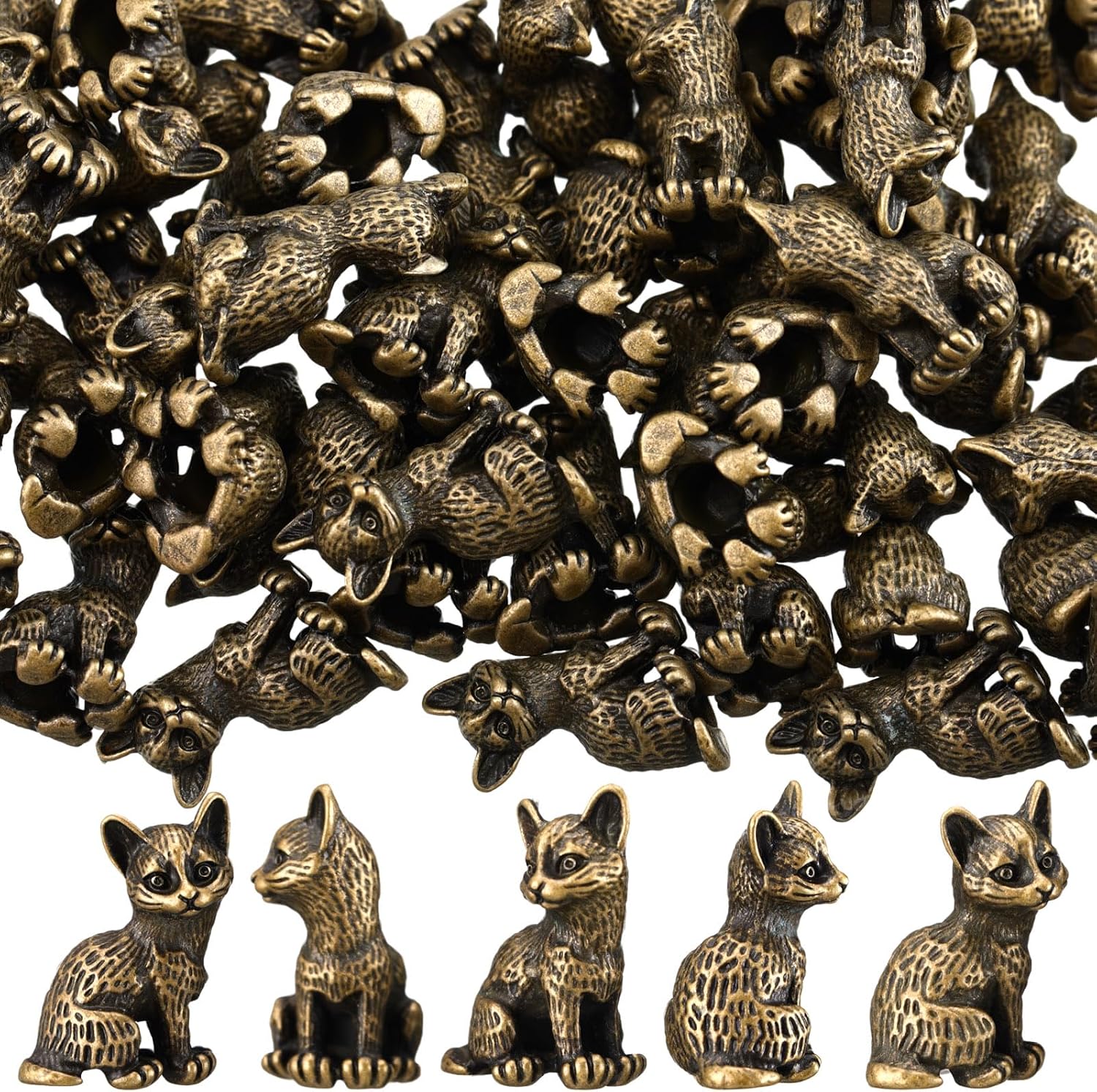 Civaner 50 Pcs Halloween Mini Brass Figurine Miniature, Cat