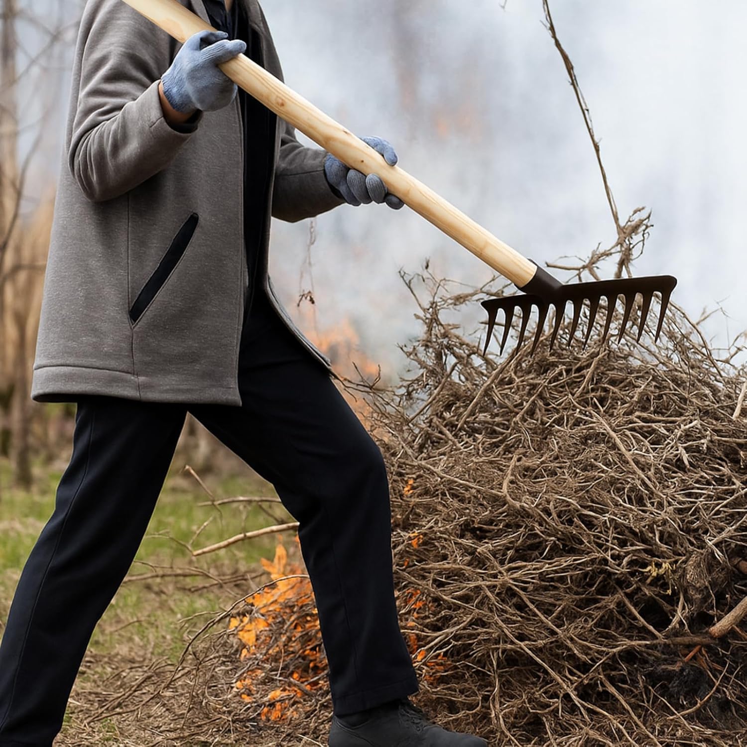 Bucherry 2 Pack Replacement Fire Rake Handles, 60'' Ash Wood Eye Hoe & Grub Hoe Replacement Handle, 1-1/2 Inch Diameter Stirrup Hula Hoes Tool for Weeding Gardening & Firefighting Tools