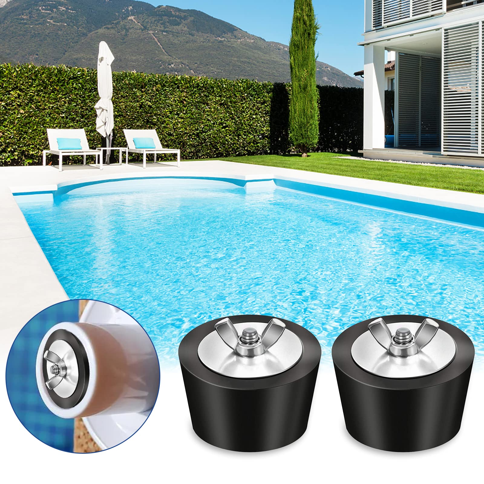 Lot De 2 Bouchons D'hibernation Pour Piscine Poweka - Caoutchouc Résistant, Vis Inox - Pour Skimmers Et Retours (taille 2 Pouces)