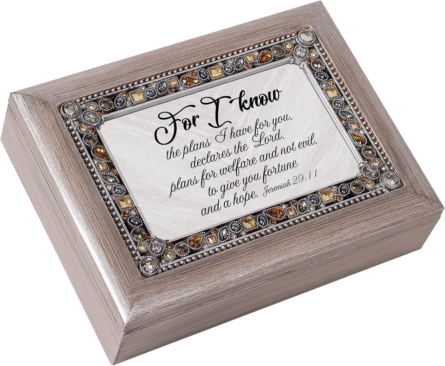Cottage Garden for I Know Future Hope Grey Brushed Pewter Jeweled Music Box Plays Amazing Grace