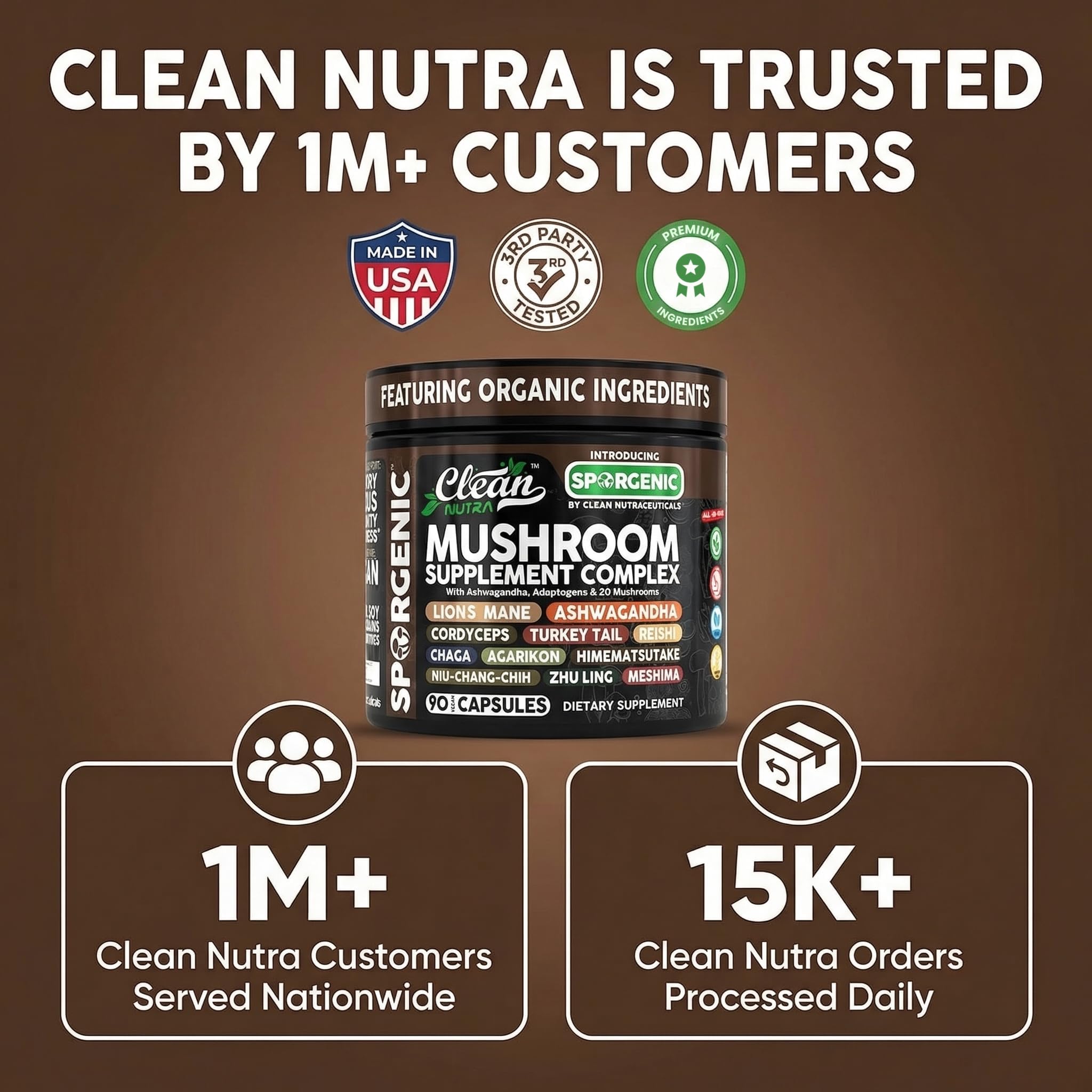 Organic Mushroom Supplement | Ashwagandha Lions Mane Cordyceps Turkey Tail Reishi Mushrooms Maca Root Black Hoof Chaga Tremella Agarikon Shiitake Oyster Powder Capsules Sporgenic By Clean Nutra (1) — Amazon image 8