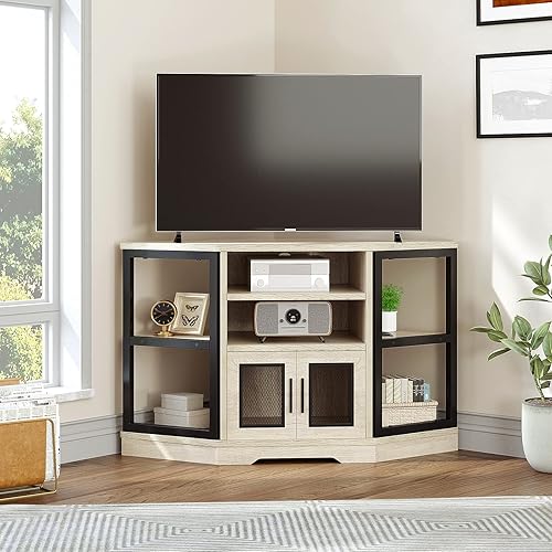 Miniatura 2 de YITAHOME Soporte esquinero de TV para televisores de hasta 55 pulgadas con toma de corriente centro de entretenimiento moderno de granja consola