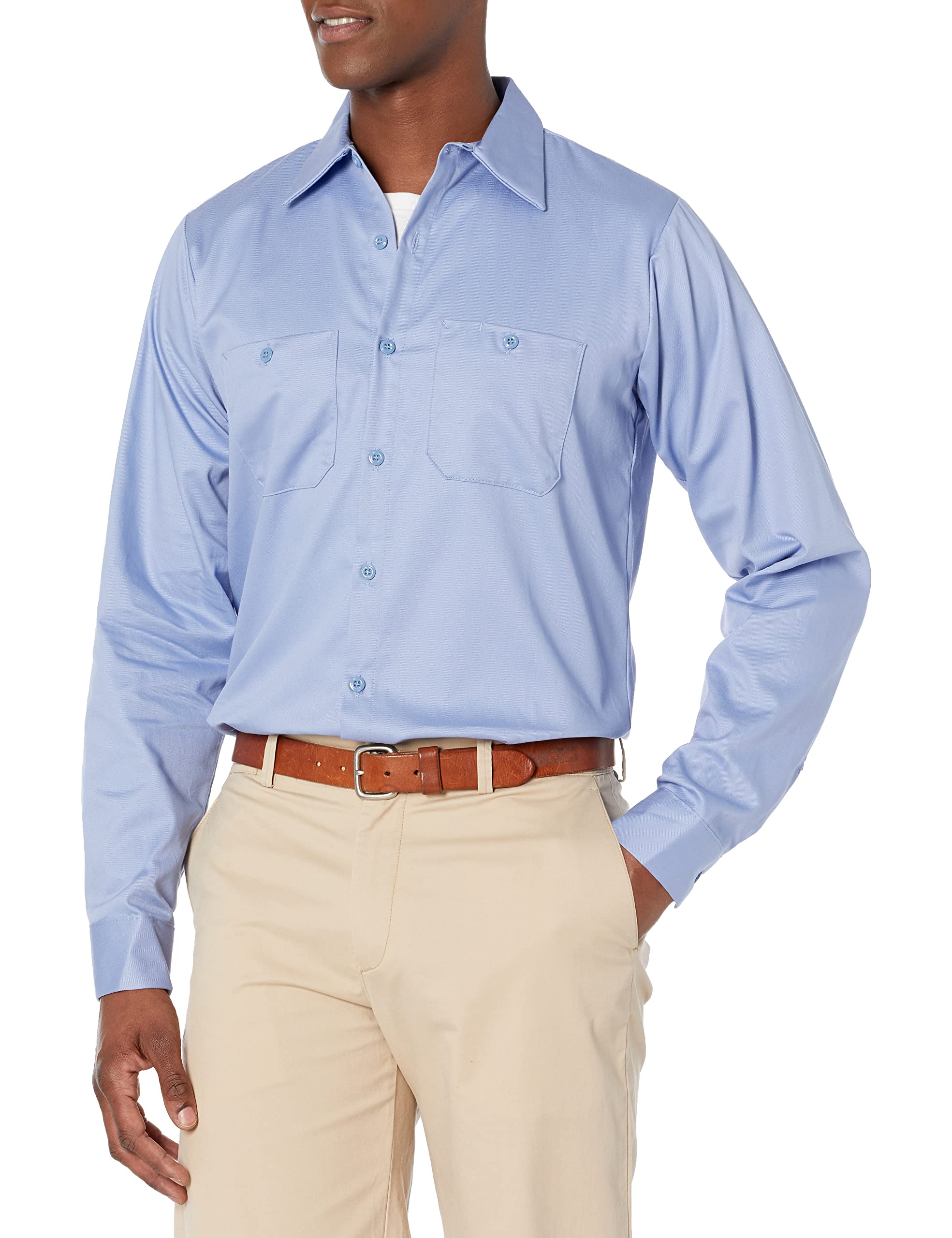 Red Kap Men's Light Blue Wrinkle Resistant Cotton Work Shirt, Large