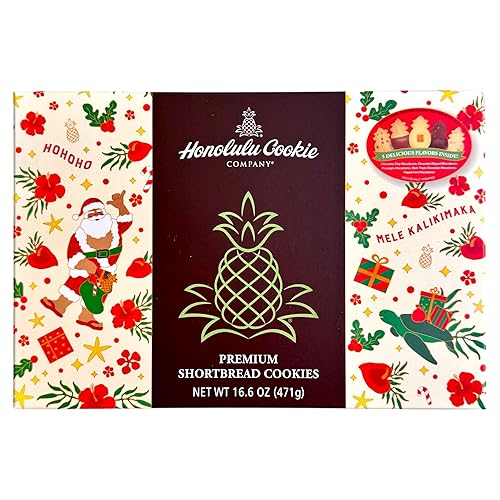 Honolulu Cookie Holiday - Caja de regalo de galletas de mantequilla premium, 16.6 onzas, galletas de mantequilla hawaianas surtidas, juego de regalo
