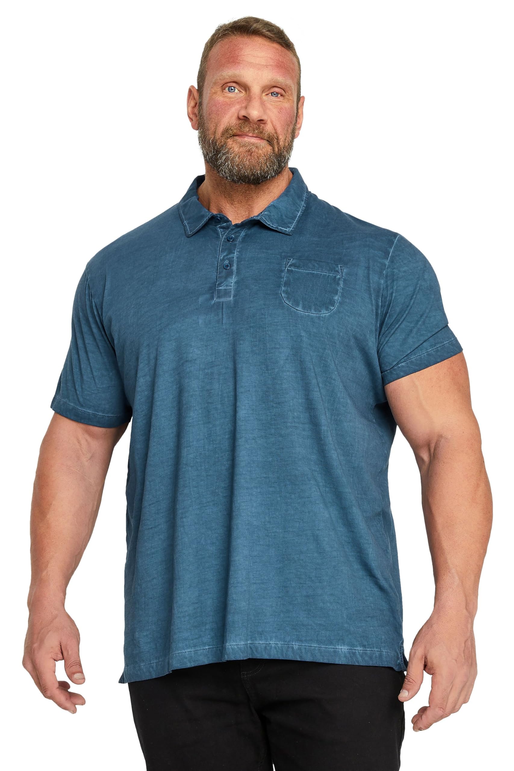 Badrhino Men's Blue Big & Tall Washed Polo Shirt - Plus Curve Xxl Plus