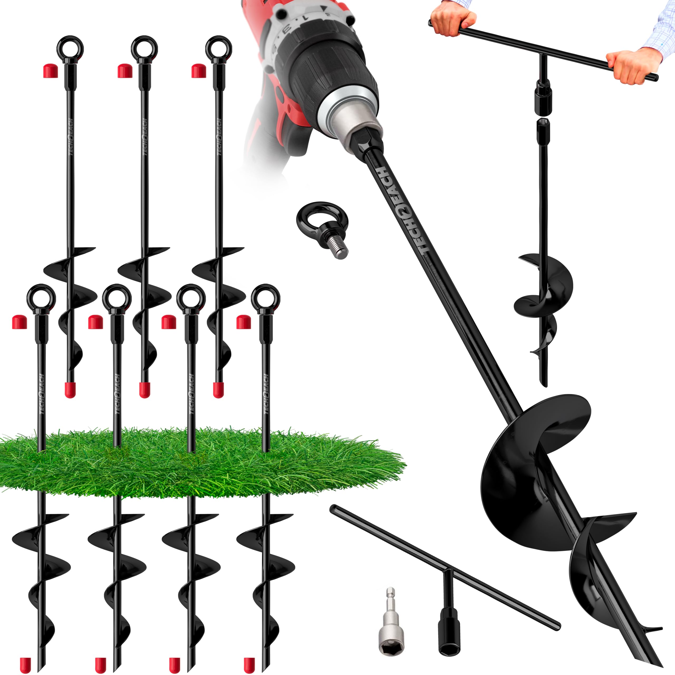 Phopich Multi-Purpose Ground Anchors Screw In, 16in Fully Welded Heavy Duty Trampoline Stakes - View #8