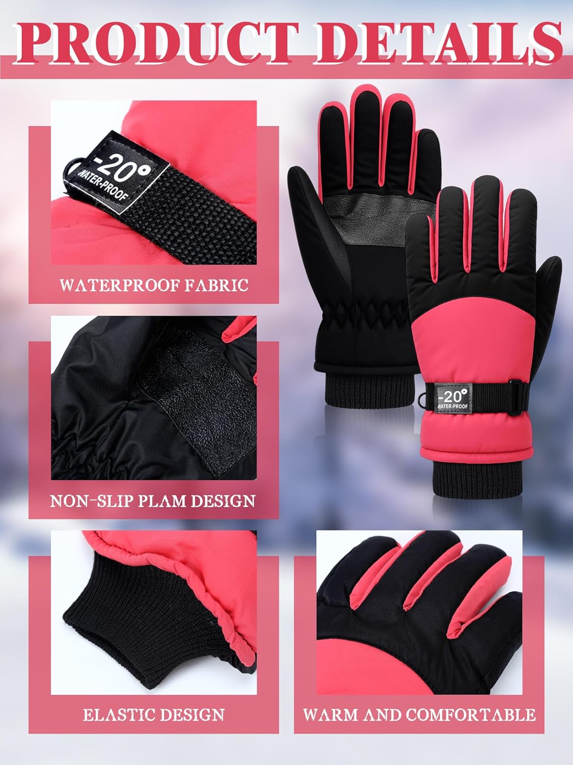 SATINIOR 2 Pairs Kids Waterproof Winter Snow Gloves Ski Gloves for Boy Girl Outdoor Warm Thickening Snowboar - Image 5