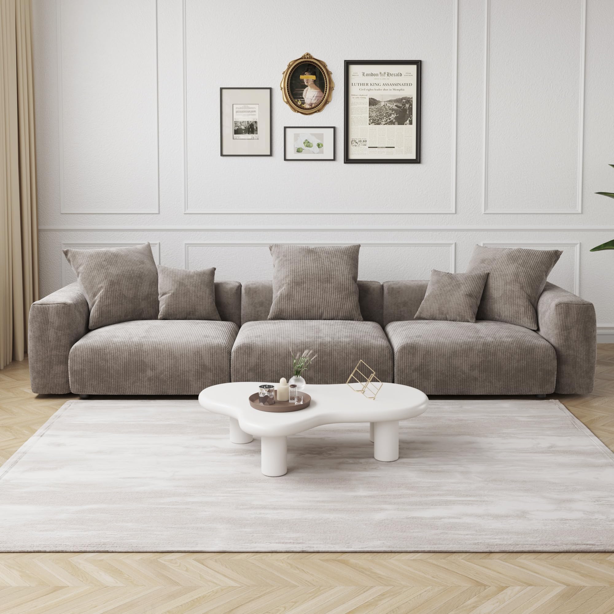 JACH 142" Sectional Couch Sofa with 5 Pillows, Corduroy Modular Sectional Couch, Cushion Covers Removable, Soft Sofas Couches for Living Room, Office,