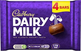 Authentic Cadbury Dairy Milk Chocolate 4-Pack Bars from UK - Creamy British Milk Chocolate 108.8g