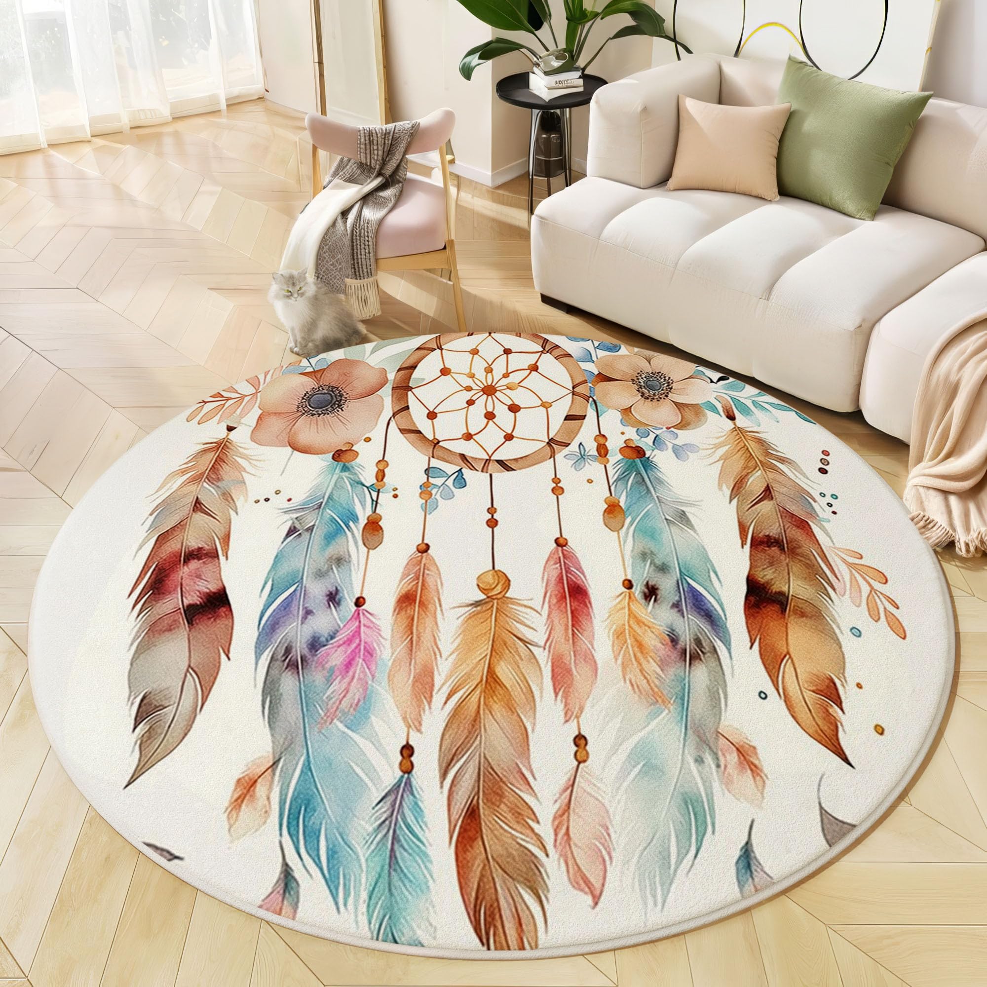 Tapis rond attrape-rêves bleu pour une chambre d'enfant douce et cosy