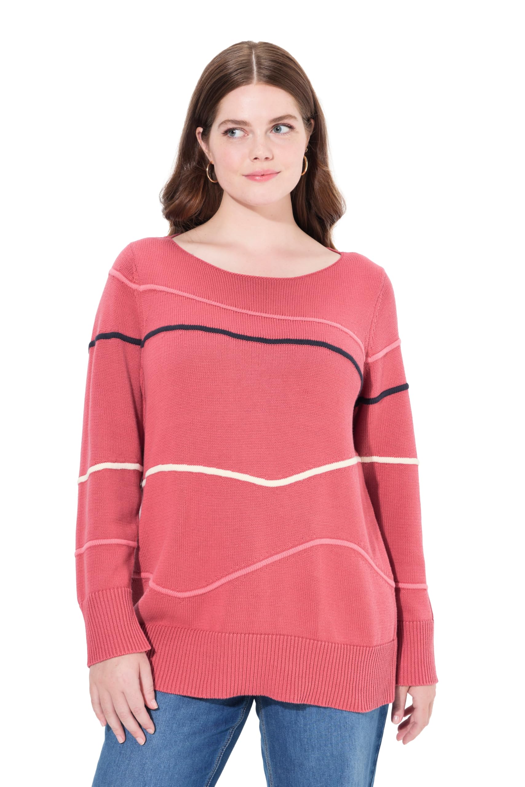 Ulla Popken Damen große Größen Übergrößen Plus Size Pullover, U-Boot-Ausschnitt, Langarm, Biobaumwolle 812068