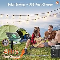 Vista 4 de addlon Tira de luces solares de 54 pies (48+6) para exteriores, impermeable, con puerto USB y control remoto, luces solares regulables para patio