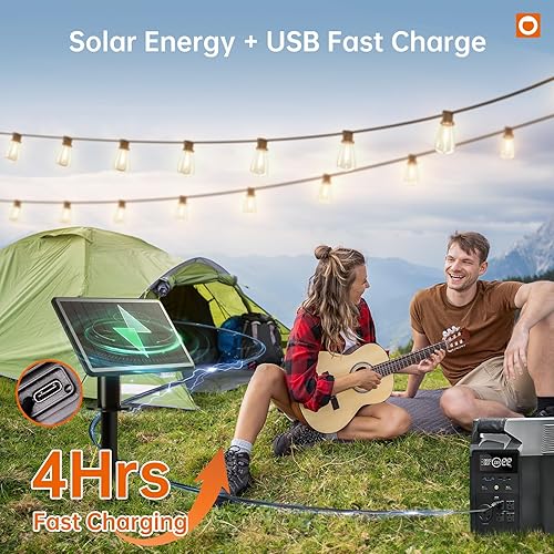 Miniatura 4 de addlon Tira de luces solares de 54 pies (48+6) para exteriores, impermeable, con puerto USB y control remoto, luces solares regulables para patio