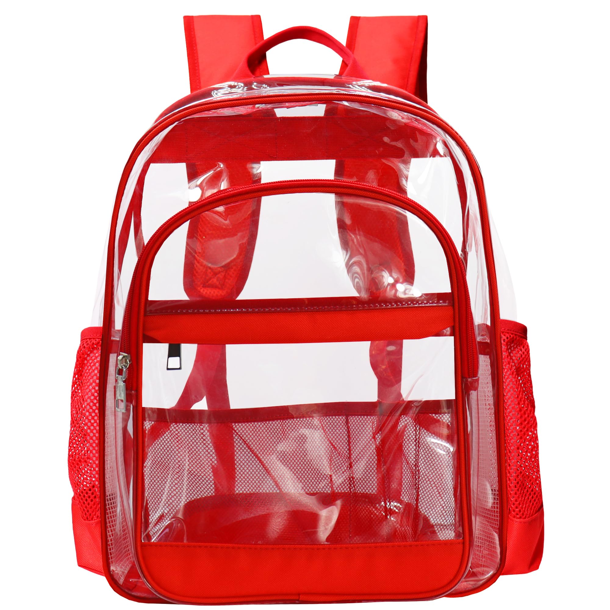 GiMiUiTo Clear Backpack,Heavy Duty Clear Bookbag See Through Backpack Large Clear Bag for School College Work Travel Security,Red