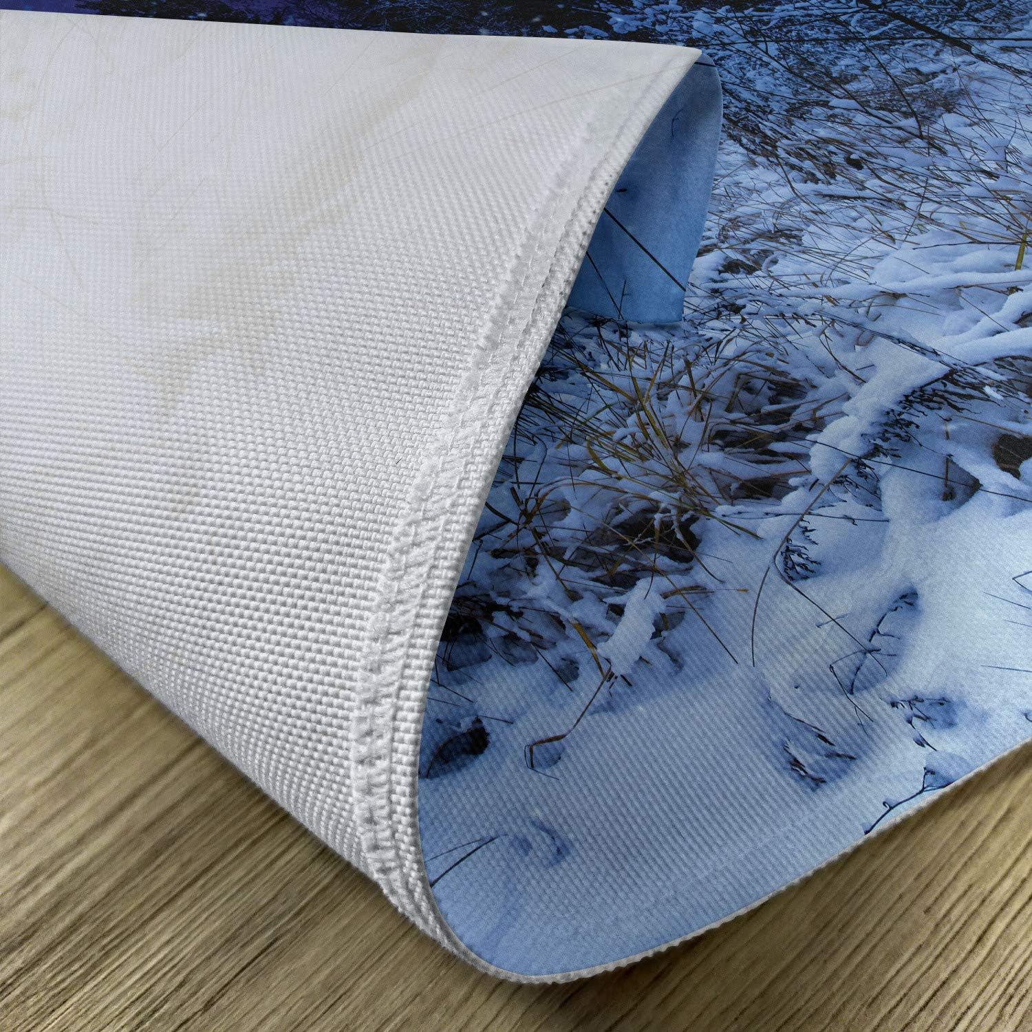 Lunarable Christmas Place Mats Set of 4, Snowy Forest at Night with Xmas Star Holiday Blizzard Winter Sky Universe, Washable Placemats for Dining Room Kitchen Table Decoration, Navy Blue White