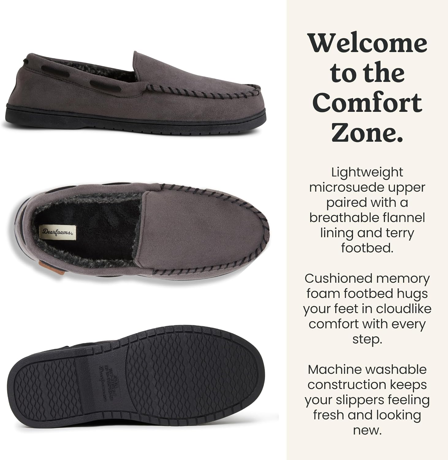 Dearfoams mens Keaton Memory Foam Indoor Outdoor Moccasin With Wide Widths Slipper - Image 3