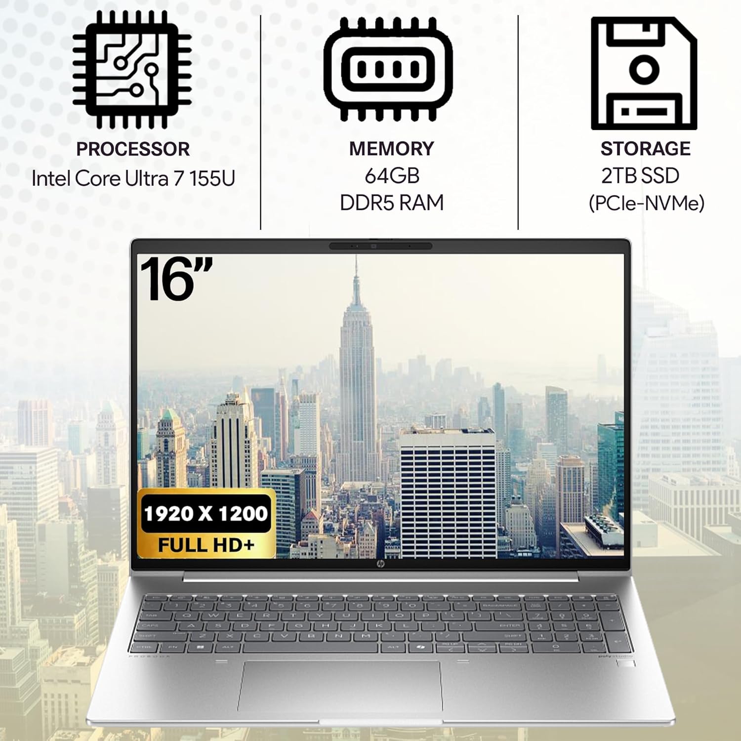 HP ProBook 460 G11 Business Laptop 16” FHD+ Display, Intel Core Ultra 7 155U (Beats i7-1355U), 64GB DDR5 RAM, 2TB NVMe, Wi-Fi 6E, RJ-45, Webcam, Backlit Keyboard, Win 11 Pro - Pike Silver Plastic