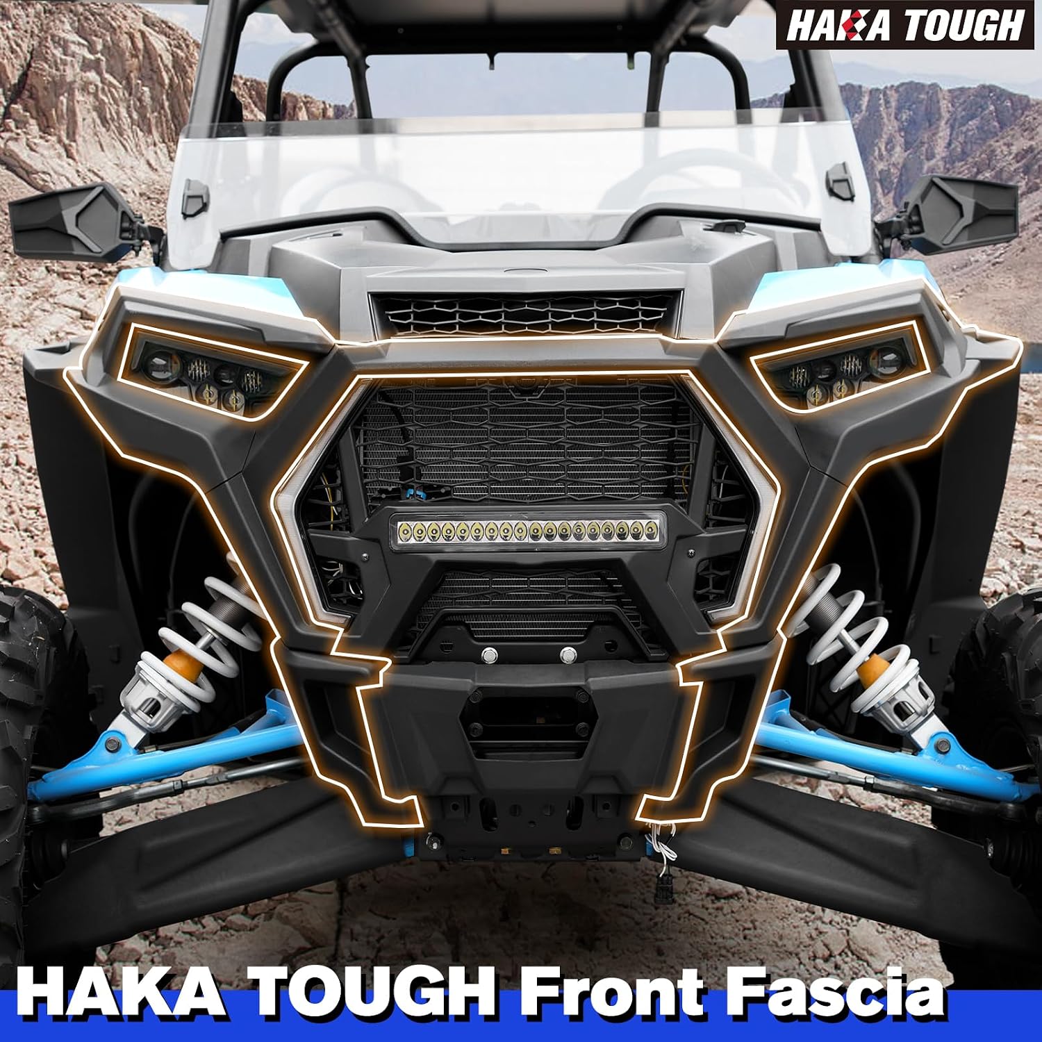 HAKA TOUGH Front Fascia for Polaris RZR XP 1000 Accessories 2019-2023, Plastic Front Bumper Headlight Grill Frame for RZR XP 4 1000 / XP TURBO/ XP4 TURBO/RZR Trail/RZR 900, Replace #5455432-070
