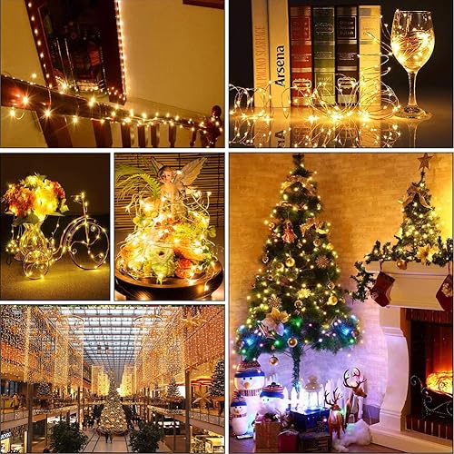 Miniatura 8 de MUMUXI Paquete de 24 luces de hadas con pilas, 20 luces LED impermeables de 7.2 pies, alambre plateado, luces estrelladas de luciérnaga para bodas,