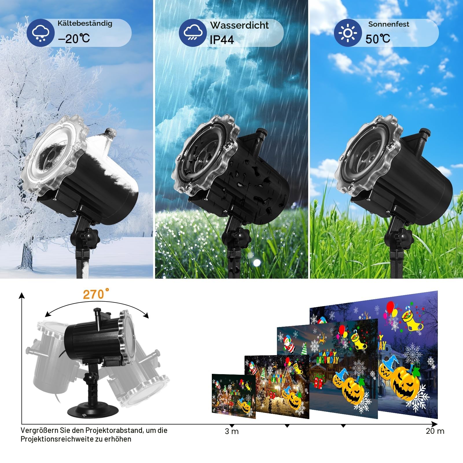 Weihnachtsdeko, Projektor Weihnachten Aussen, 16HD Multi-Festivals Slides LED Led Projektionslampe, Wasserdichte Christmas Lights mit Fernbedienung für Weihnachtsbeleuchtung Außen Innen