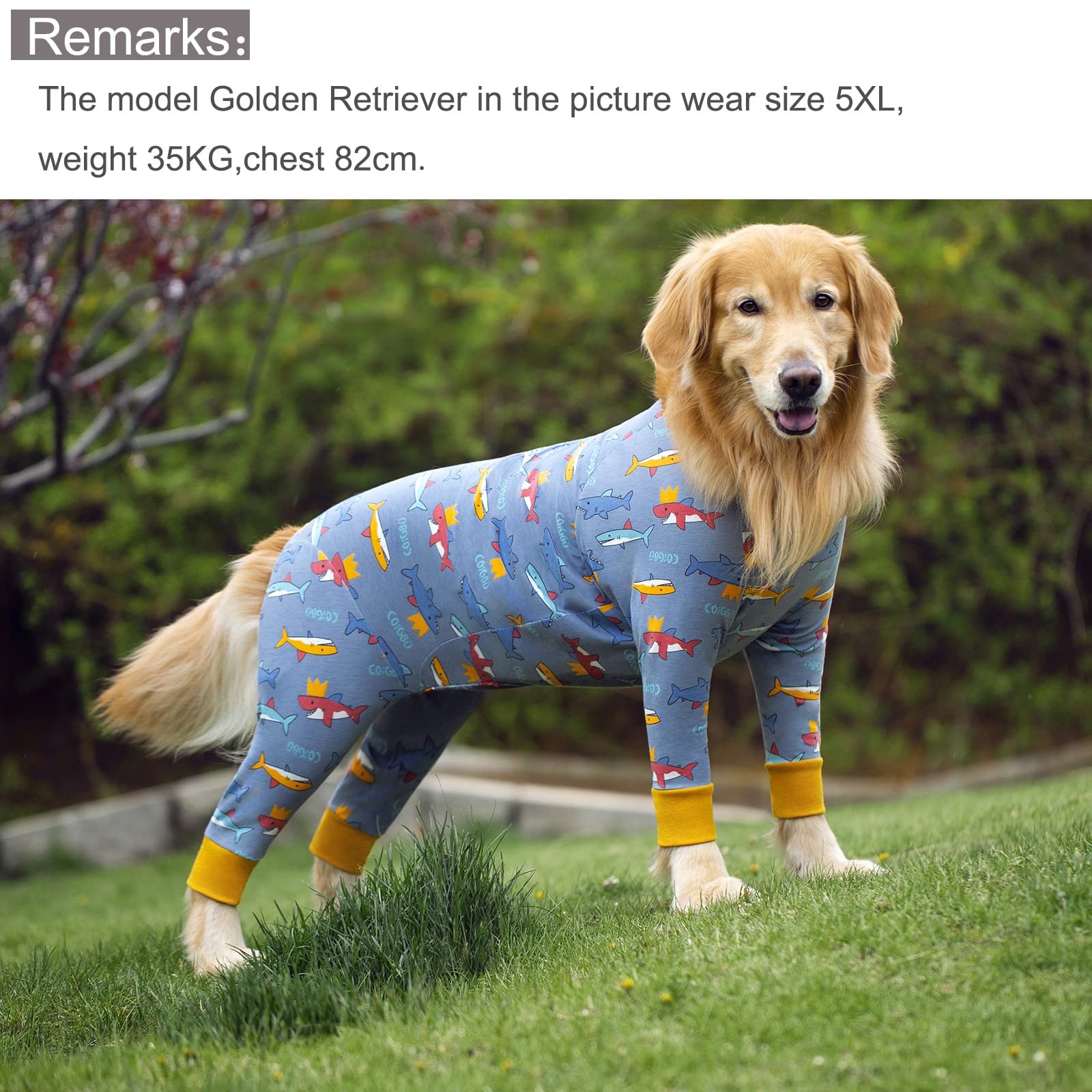 Traje de rehabilitación para Perros postoperatorios, Suave, de Manga Larga, alternativas cónicas, para Evitar Fugas, para Perros Grandes y medianos (2XL, tiburón)