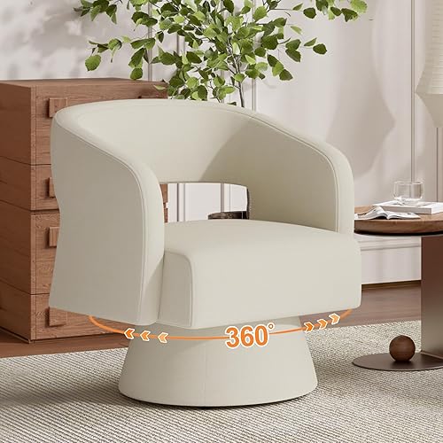 Swivel Barrel Accent Chair,Oversized Teddy Upholstered Round Swivel Chair,Modern Luxury 360 Degree Living Room Vanity Chair for Bedroom Office,Beige