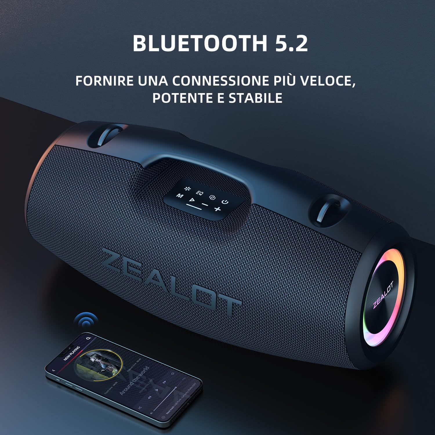 ZEALOT Cassa Bluetooth,120W Altoparlante Bluetooth con Bassi di Aumento,Impermeabile IPX6,Luce LED,Bluetooth 5.2,Esterno,Cassa Bluetooth per Campeggio,Spiaggia,Regal