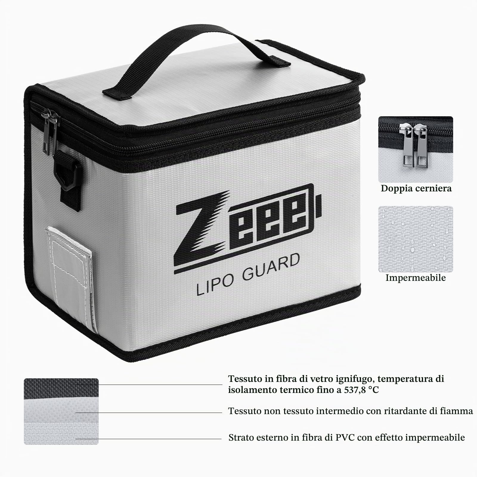 Zeee Borsa di Sicurezza della Batteria Lipo, Lipo Safe Bag di Grande Capacità per lo Stoccaggio a prova di Fuoco ed Esplosione di Batterie Lipo.