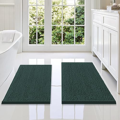 Miniatura 117 de Smiry - Juego de alfombras de baño de 2 piezas, suaves, absorbentes, de felpilla, lavables a máquina, antideslizantes, para bañera, ducha y piso Gris