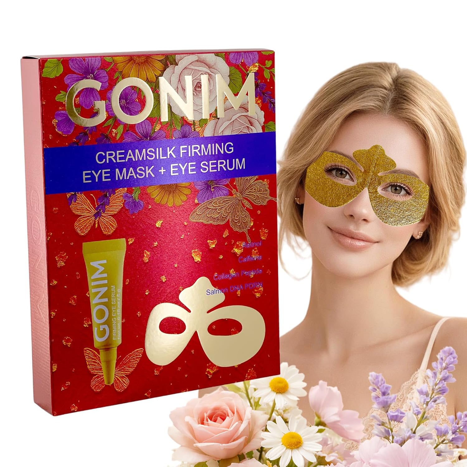 GONIM Eye Patches Collagen Under Eye Patches with Eye Serum, Retinol PDRN Eye Masks for Puffy Eyes and Dark Circles, Anti Aging Cream-Silk Texture Under Eye Mask, Gifts for Women, Hydrating 4 pcs