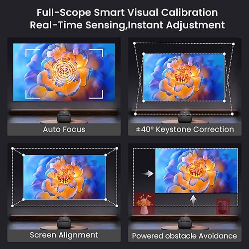 Miniatura 4 de OmniStar L80 - Proyector 4K con WiFi y Bluetooth, proyector de video nativo 1080P de 1500 lúmenes ANSI, enfoque automáticoKeystone, 2 altavoces de