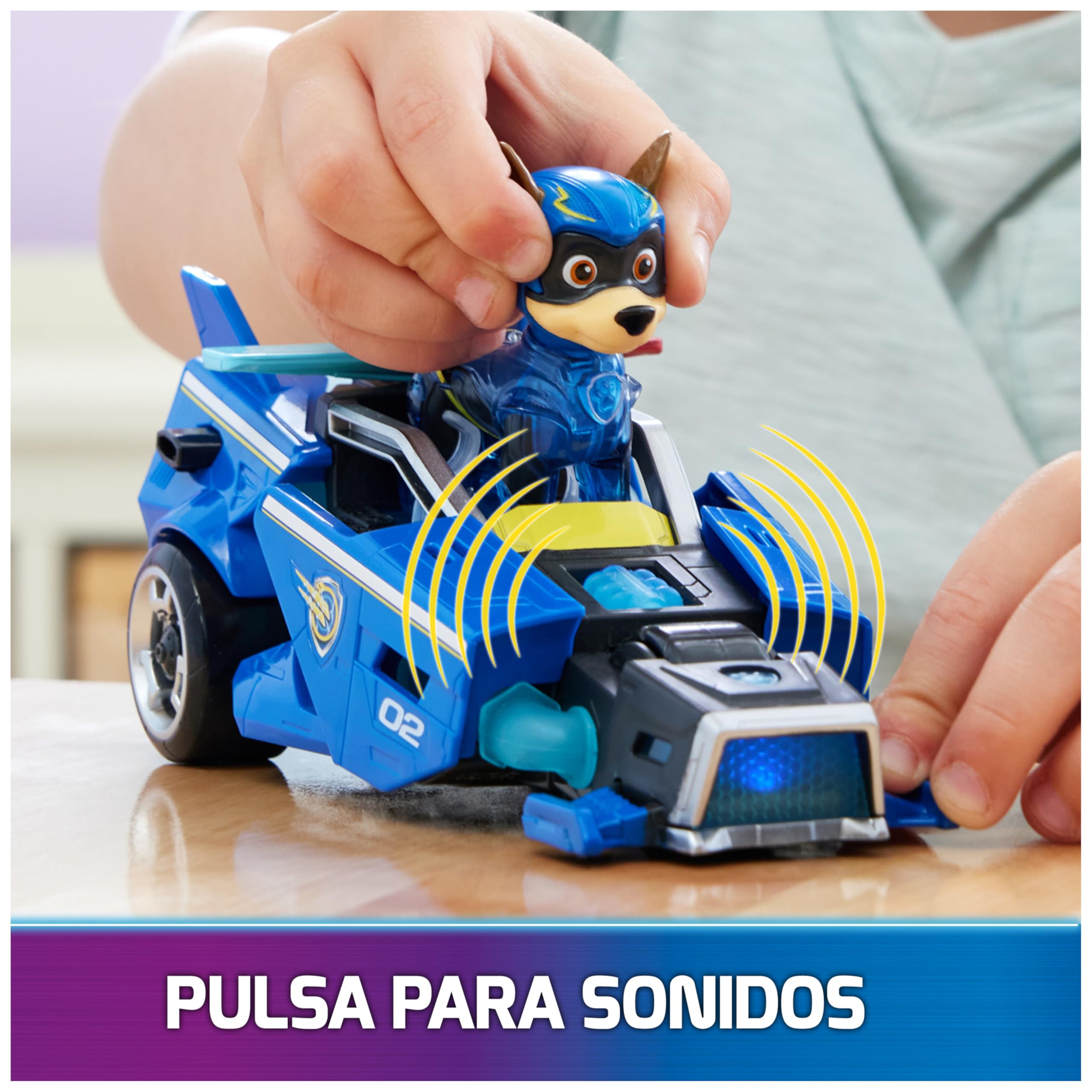 Paw Patrol Patrulla Canina - Figura Chase Y Coche DE Juguete con Luces Y Sonidos DE LA SUPERPELíCULA - 6067507 - Patrulla Canina Juguetes - Juguetes Niños 3 Años + - Regalo Niño 3 Años +