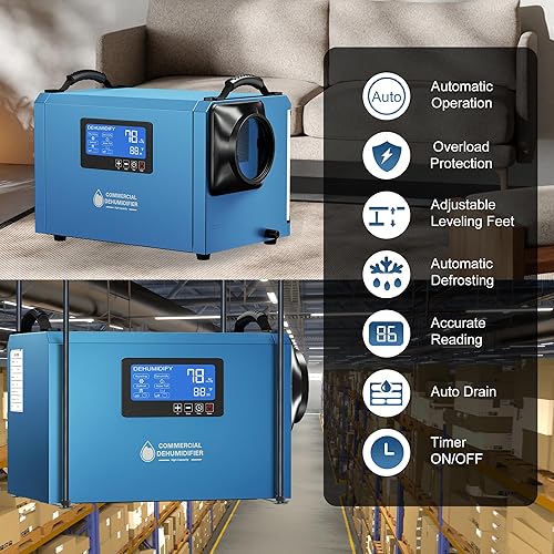 Miniatura 6 de Deshumidificador comercial de 145 pintas para sótanos grandes y espacios de rastreo de hasta 6500 pies cuadrados, deshumidificadores industriales