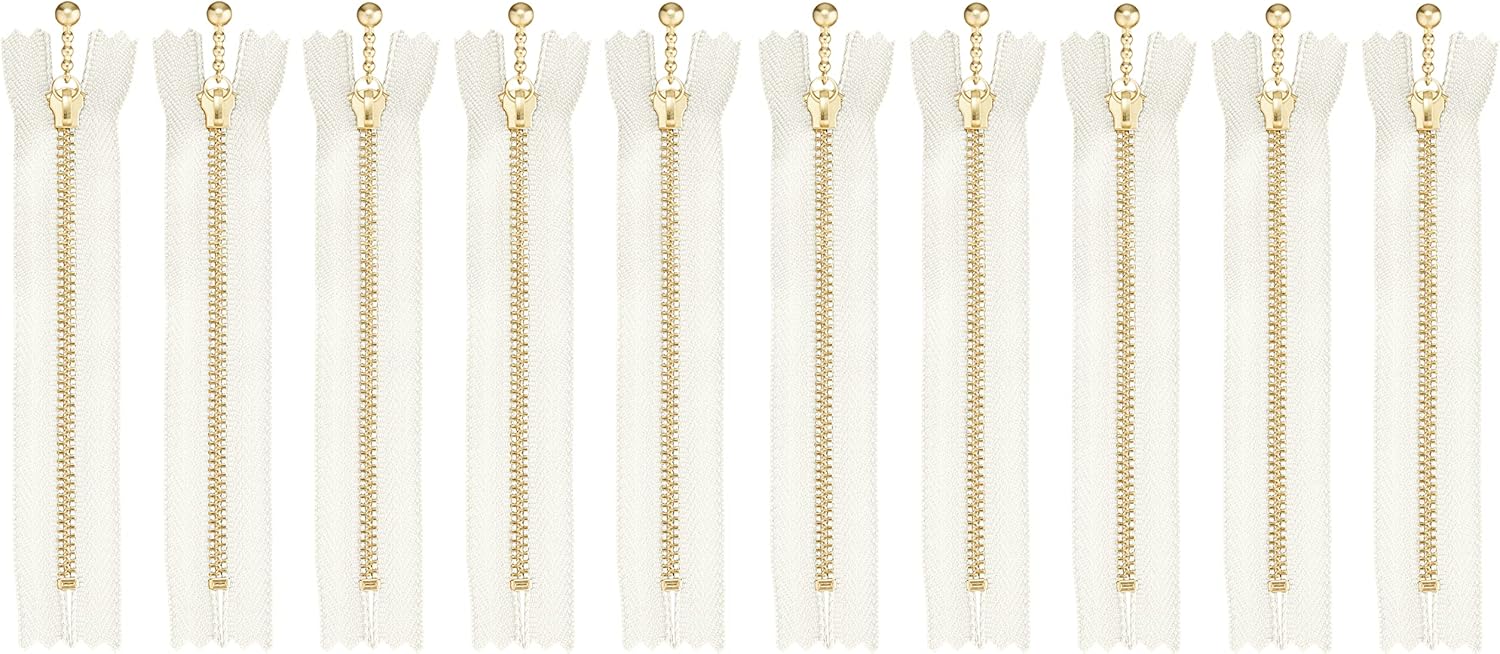 Y.K.K 3MGC-12 Gold Ball Zipper Closure, Pack of 10, Length 4.7 inches (12 cm)