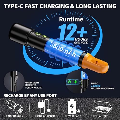 Miniatura 5 de Linternas magnéticas recargables, linterna LED de alto lúmenes súper brillante con 9 modos, linterna impermeable con modo intermitente, artículos
